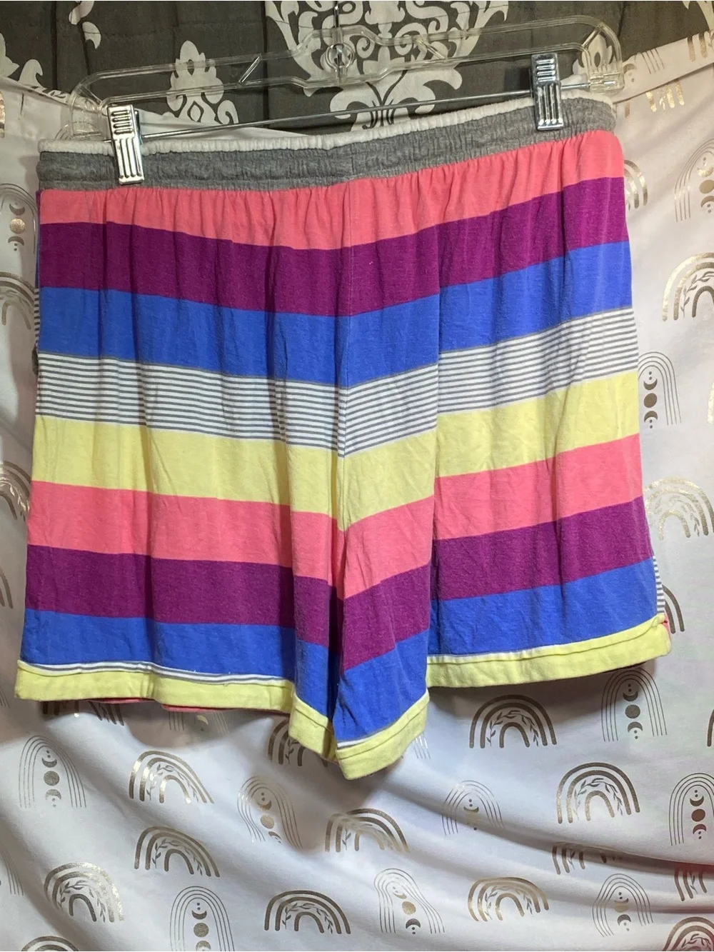 Casual Multi-Stripe Drawstring Men’s Shorts - Pink, Blue, Yellow